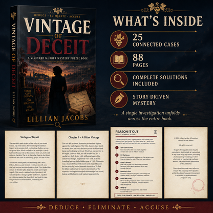 Vintage of Deceit: 25 Connected Vineyard Murder Mystery Puzzles for Adults