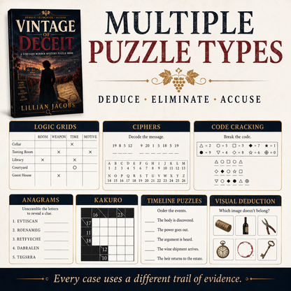 Vintage of Deceit: 25 Connected Vineyard Murder Mystery Puzzles for Adults