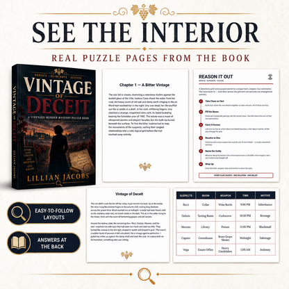 Vintage of Deceit: 25 Connected Vineyard Murder Mystery Puzzles for Adults