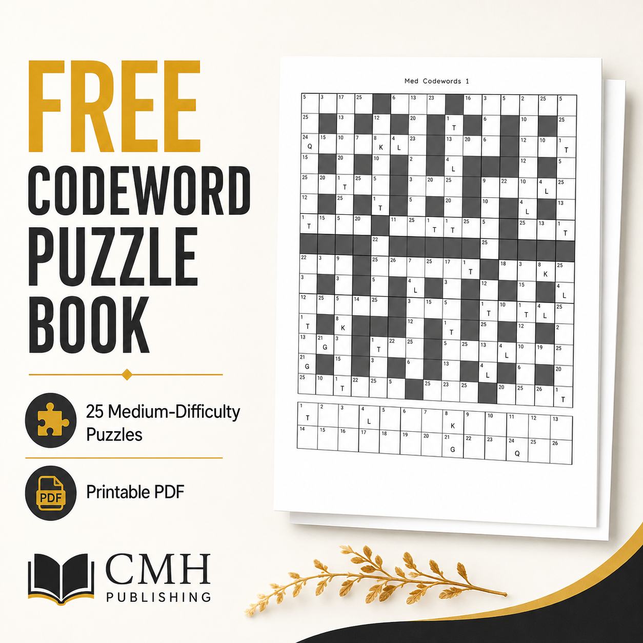 Free Printable Codeword Puzzles for Adults – 25 Medium-Difficulty Codebreaker Puzzles