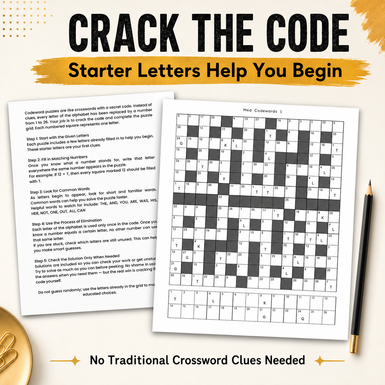 Free Printable Codeword Puzzles for Adults – 25 Medium-Difficulty Codebreaker Puzzles