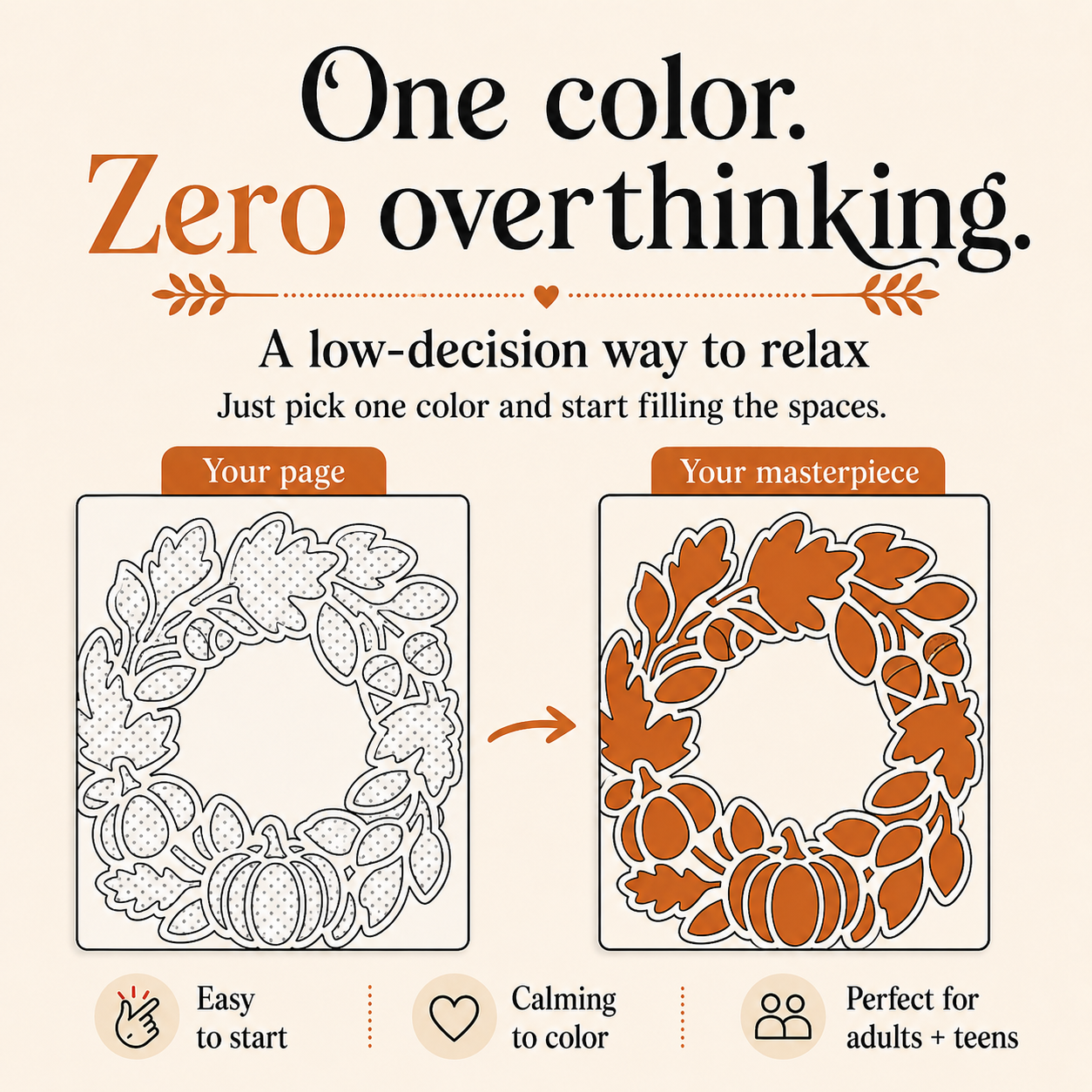 Fall One-Color Coloring Pages for Adults