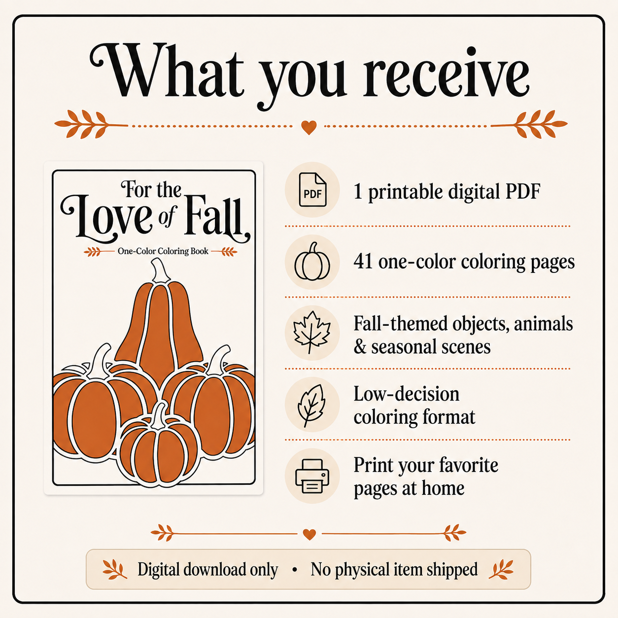 Fall One-Color Coloring Pages for Adults
