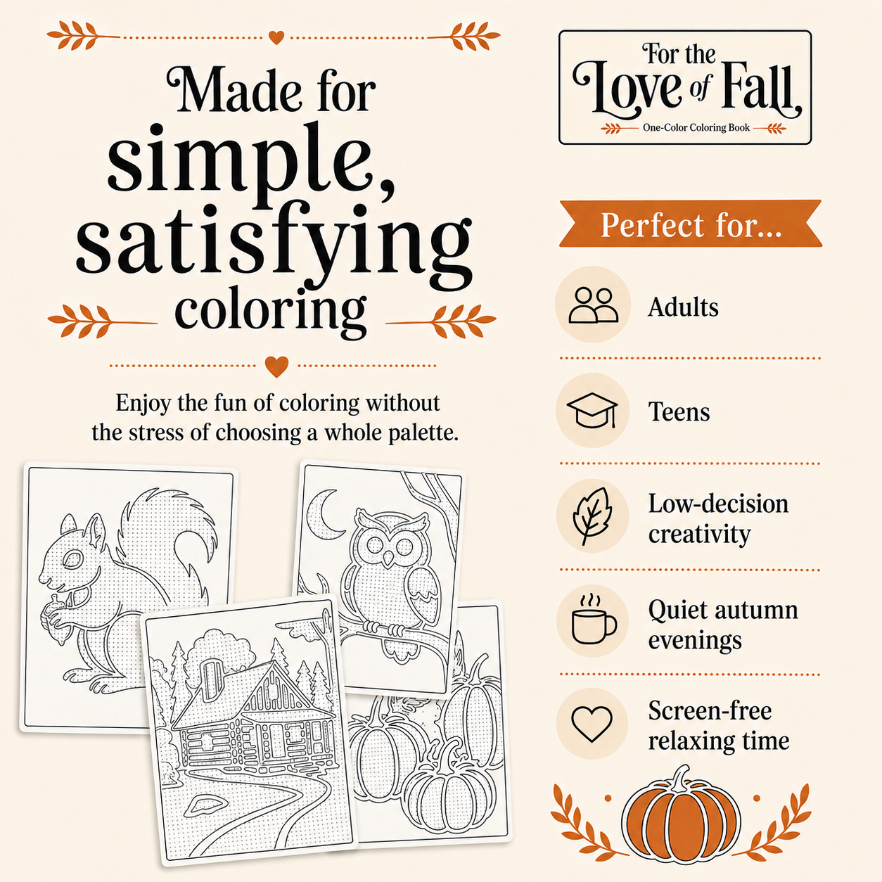 Fall One-Color Coloring Pages for Adults