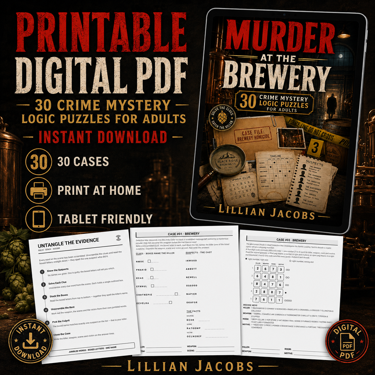 Murder at the Brewery Printable Mystery Puzzle Book