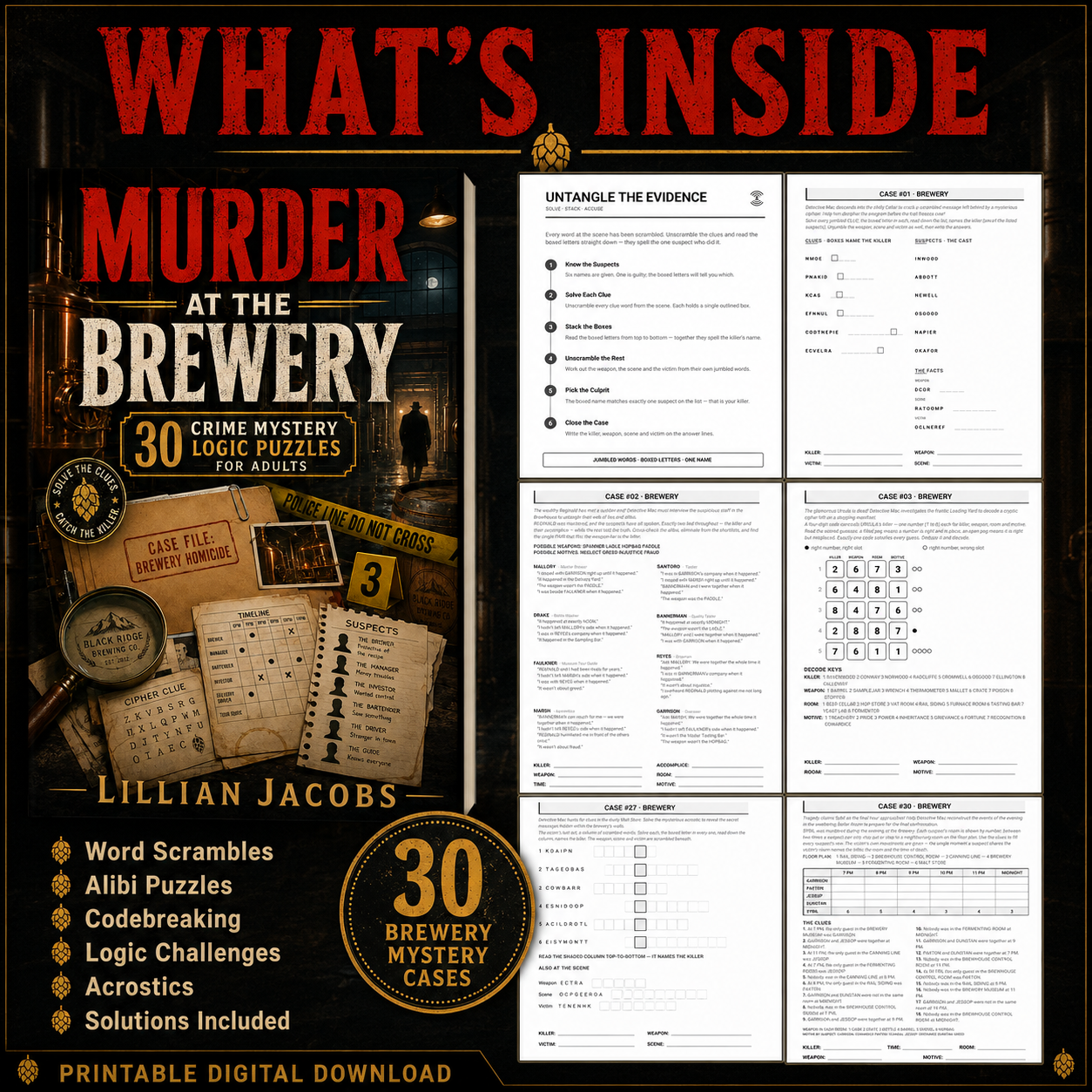 Murder at the Brewery Printable Mystery Puzzle Book