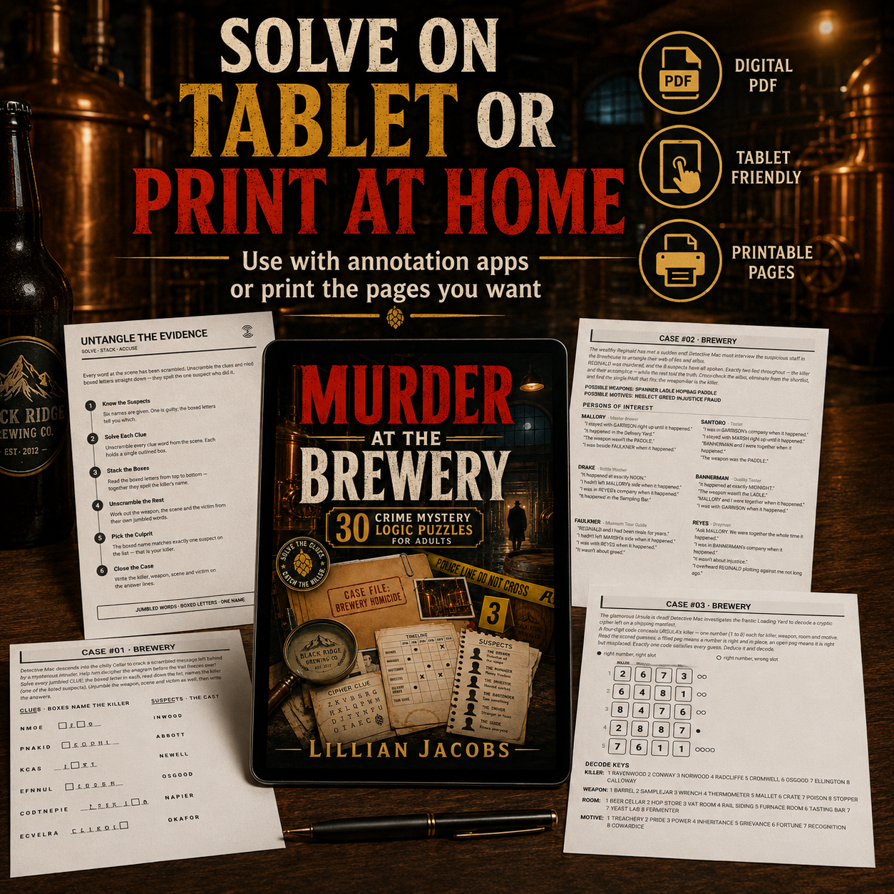 Murder at the Brewery Printable Mystery Puzzle Book