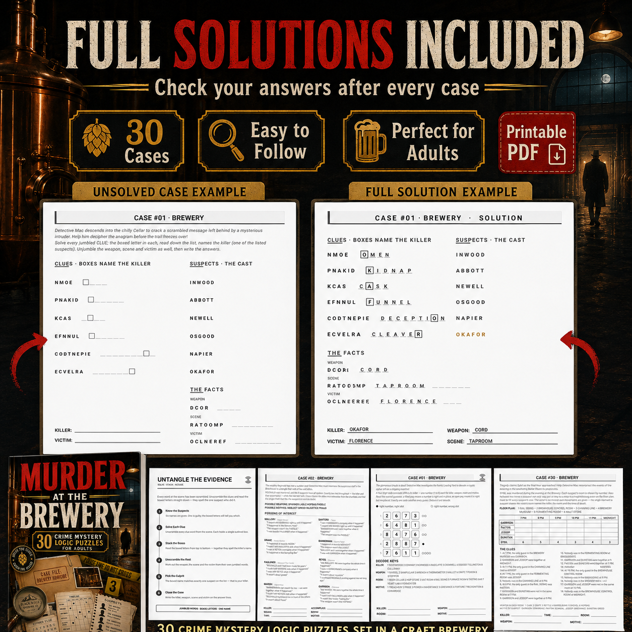 Murder at the Brewery Printable Mystery Puzzle Book