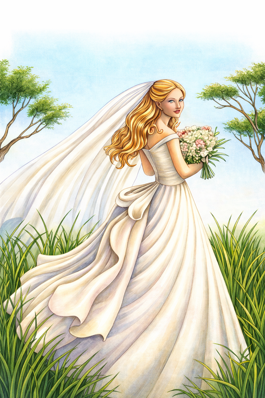 Bridal Bliss Grayscale Coloring Pages, PDF Version