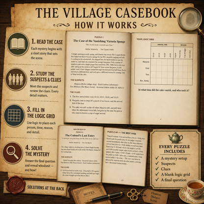 The Village Casebook, 47 Cosy Logic Mystery Puzzles for Adults