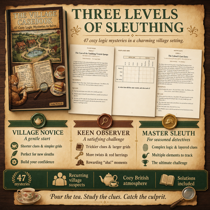The Village Casebook, 47 Cosy Logic Mystery Puzzles for Adults