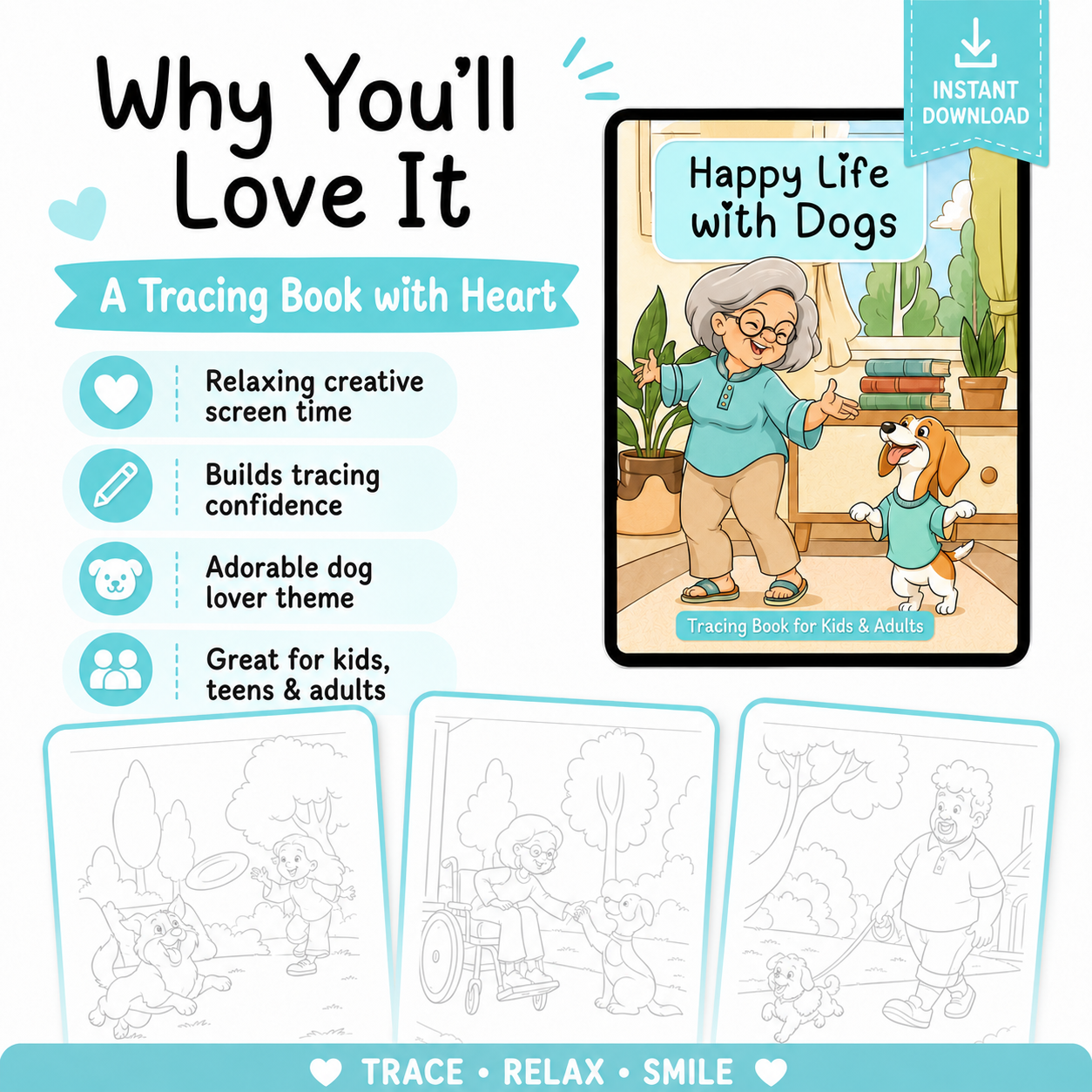 Happy Life with Dogs: A Cute iPad Tracing Book for All Ages