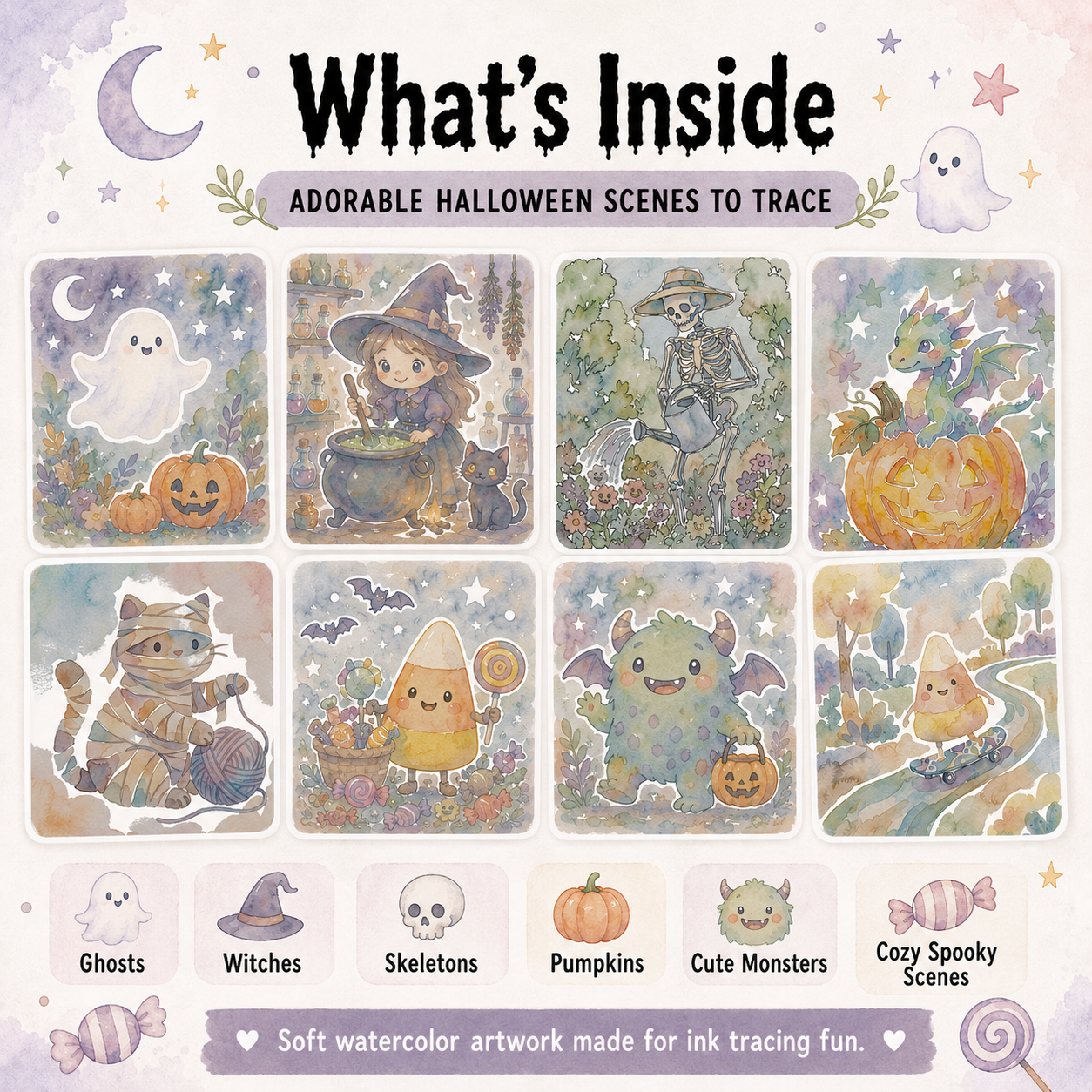 Spooky Cute Days Reverse Coloring Book, Printable Digital PDF