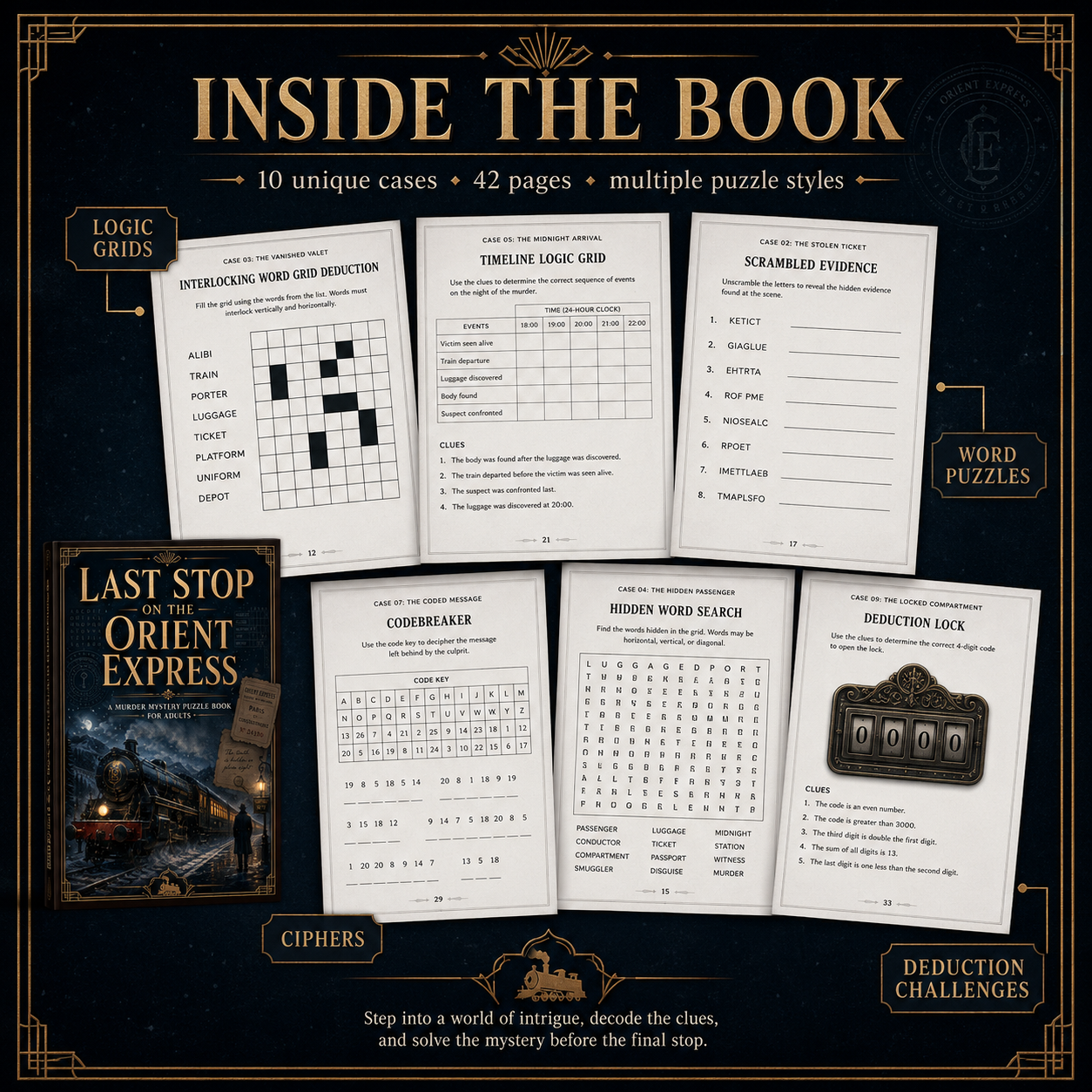 Last Stop on the Orient Express: 10 Murder Mystery Puzzle Cases for Adults, Digital PDF