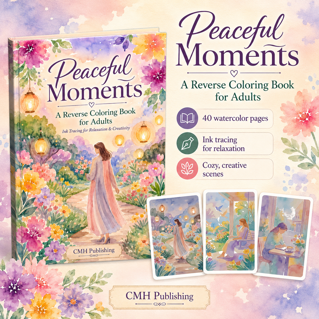 Peaceful Moments Reverse Coloring Book for Adults