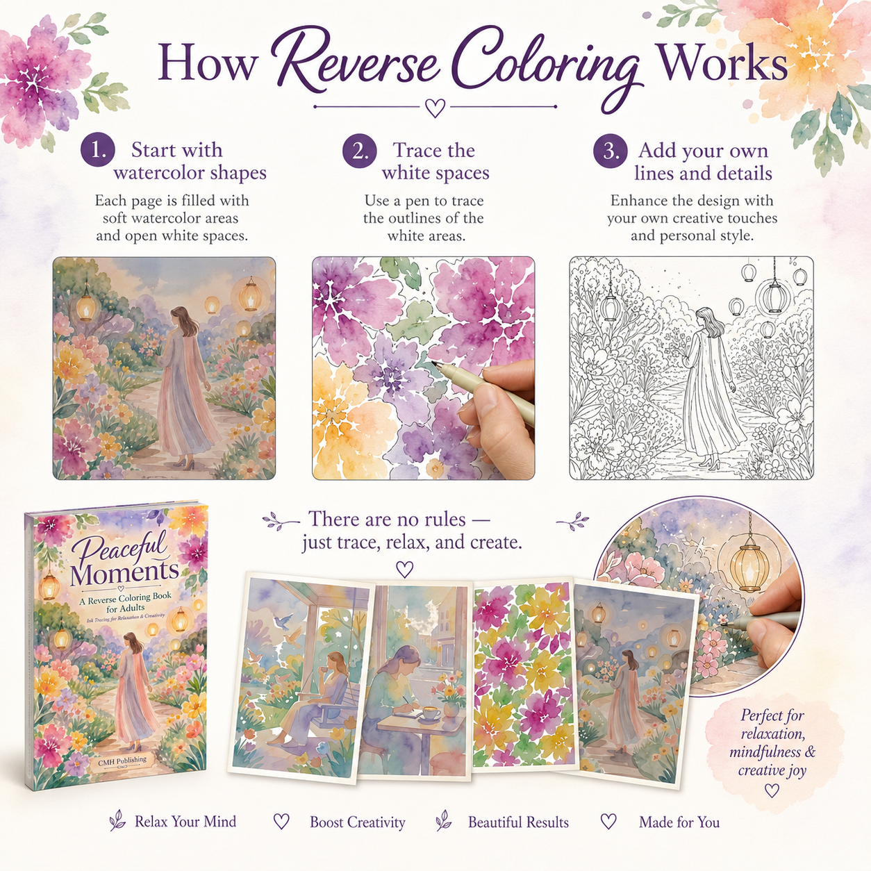 Peaceful Moments Reverse Coloring Book for Adults