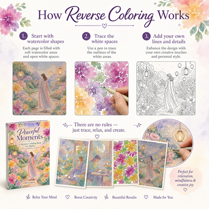 Peaceful Moments Reverse Coloring Book for Adults
