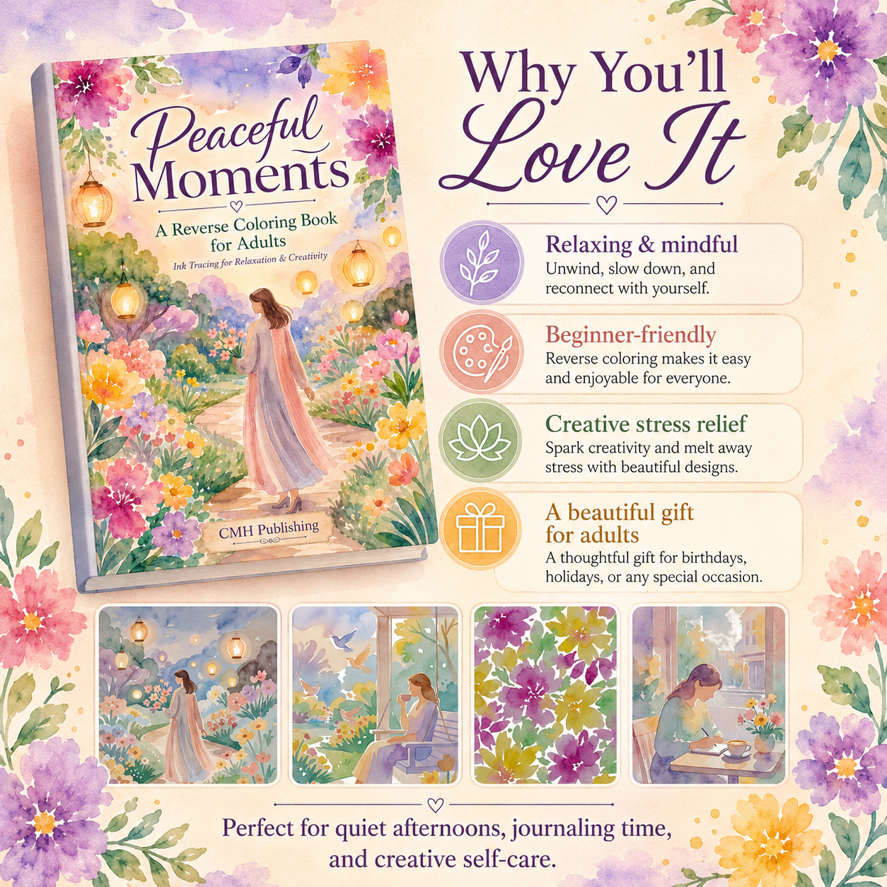 Peaceful Moments Reverse Coloring Book for Adults