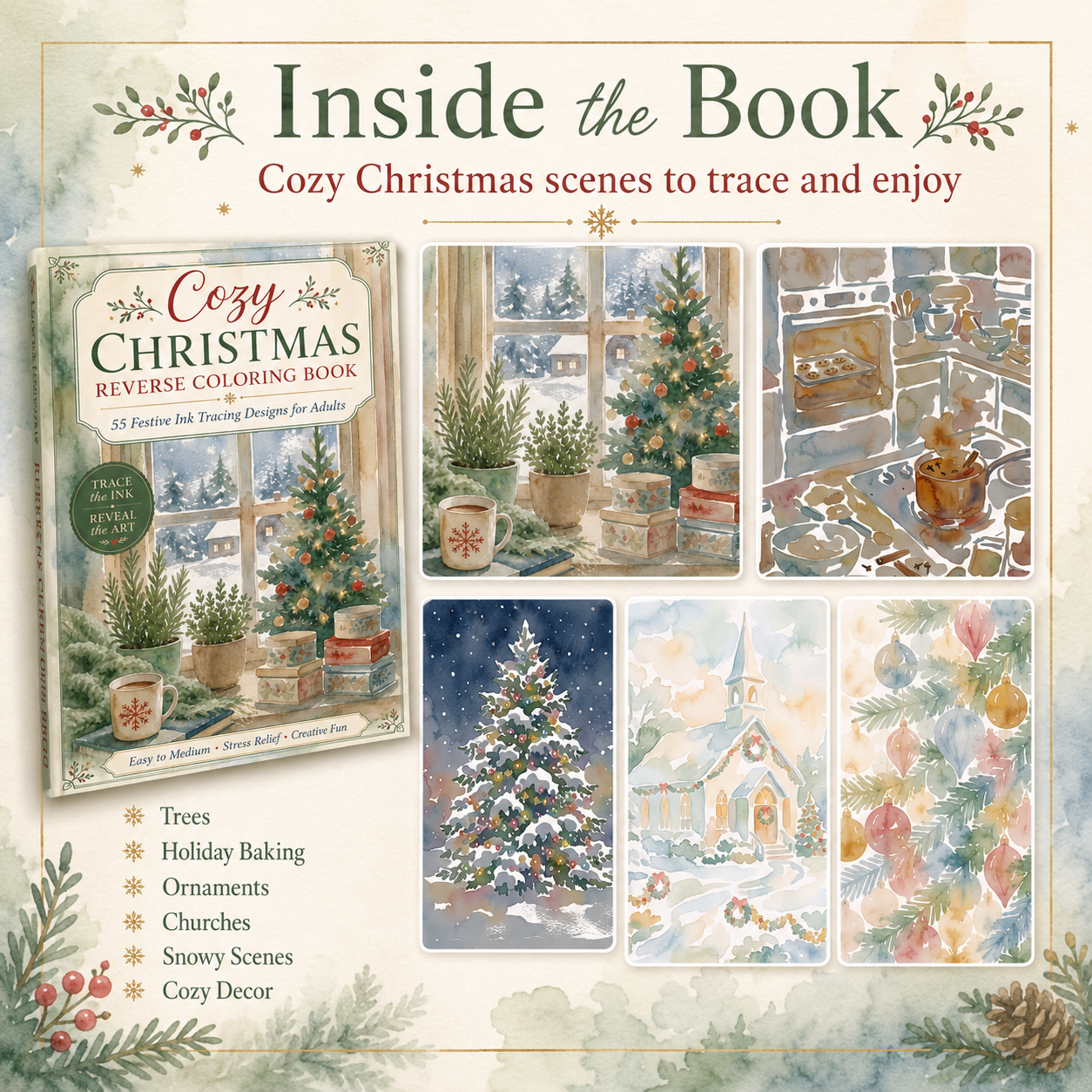 Cozy Christmas Reverse Coloring Book for Adults