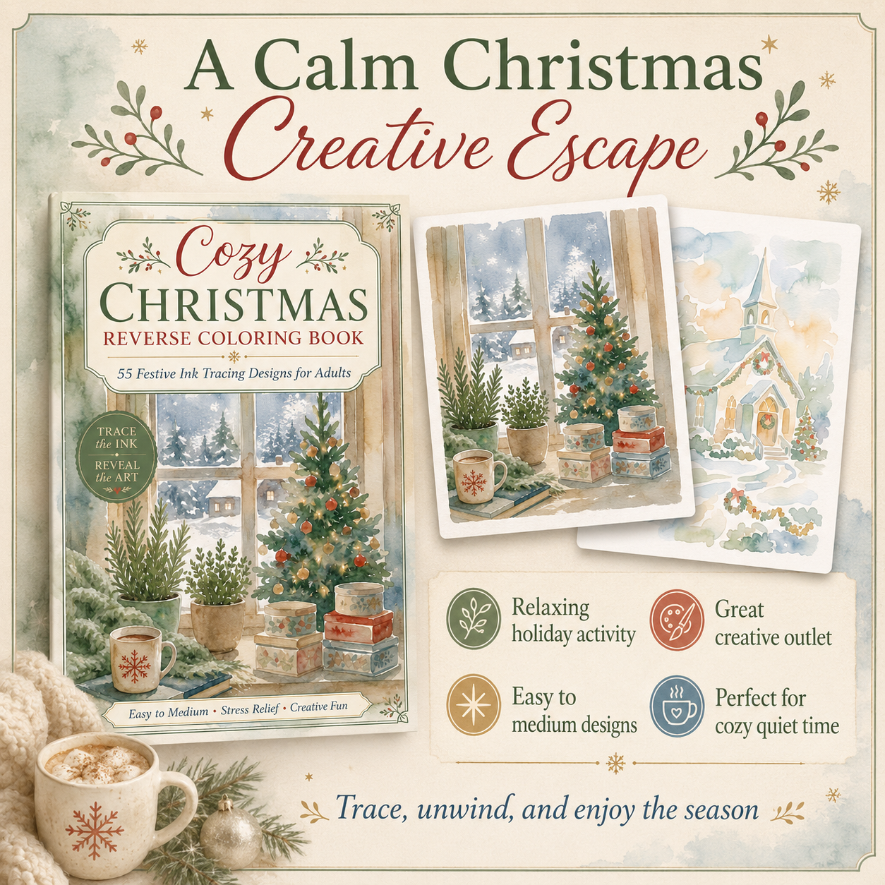 Cozy Christmas Reverse Coloring Book for Adults