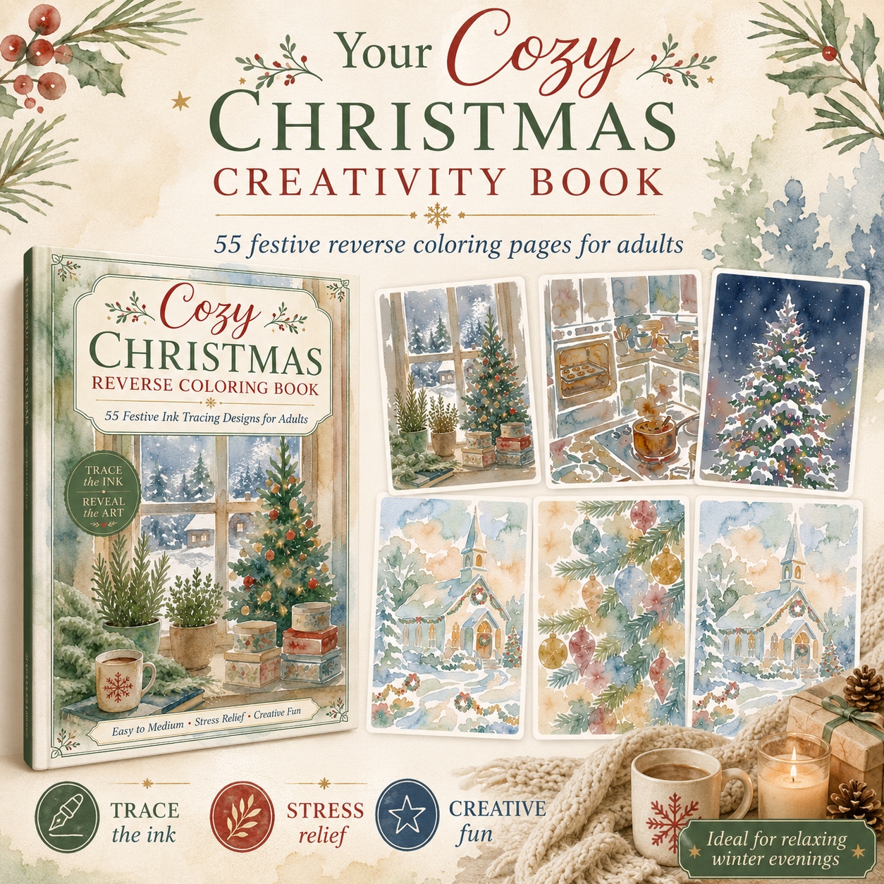 Cozy Christmas Reverse Coloring Book for Adults