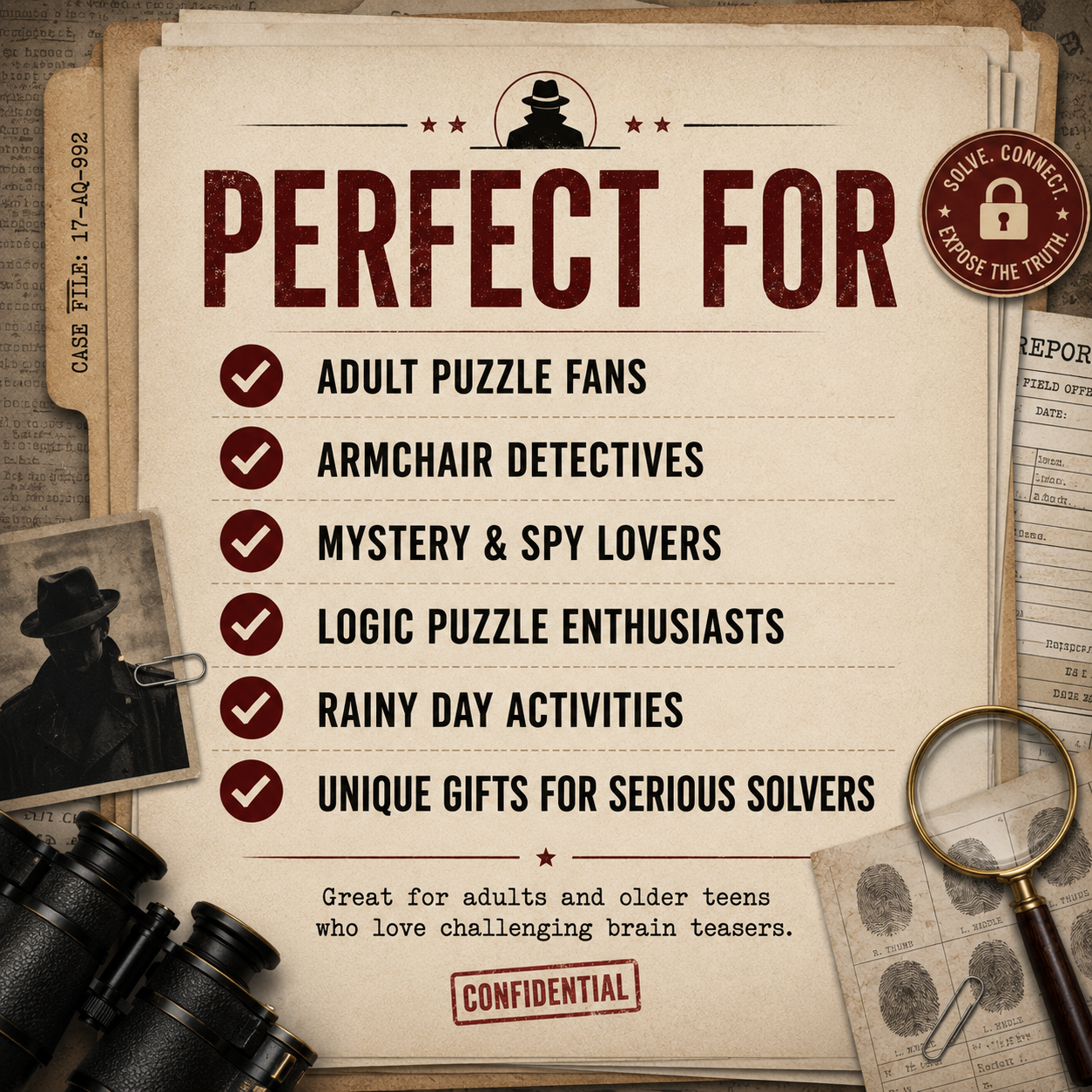 Find the Spy Printable Mystery Puzzle, 54,000 Suspect Logic Game, Digital PDF
