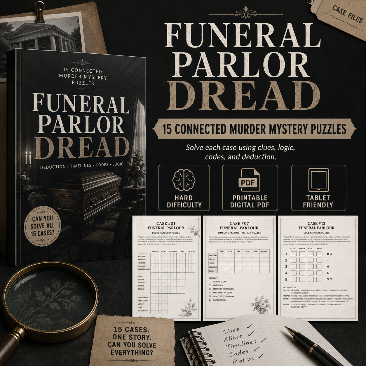 Funeral Parlor Dread: 15 Connected Murder Mystery Puzzles