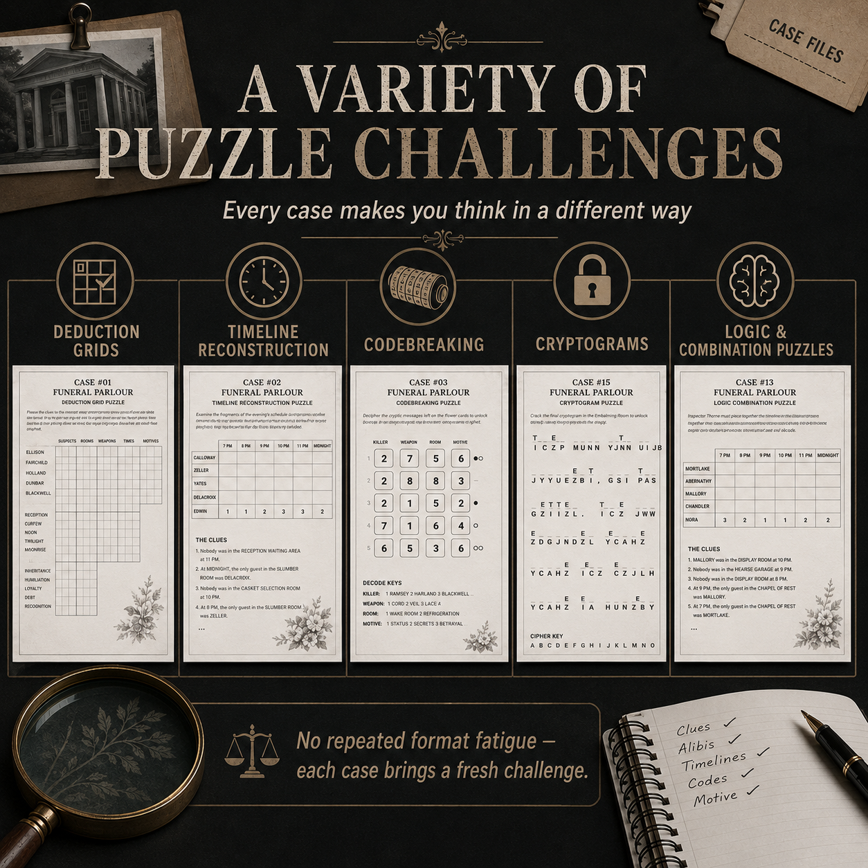 Funeral Parlor Dread: 15 Connected Murder Mystery Puzzles