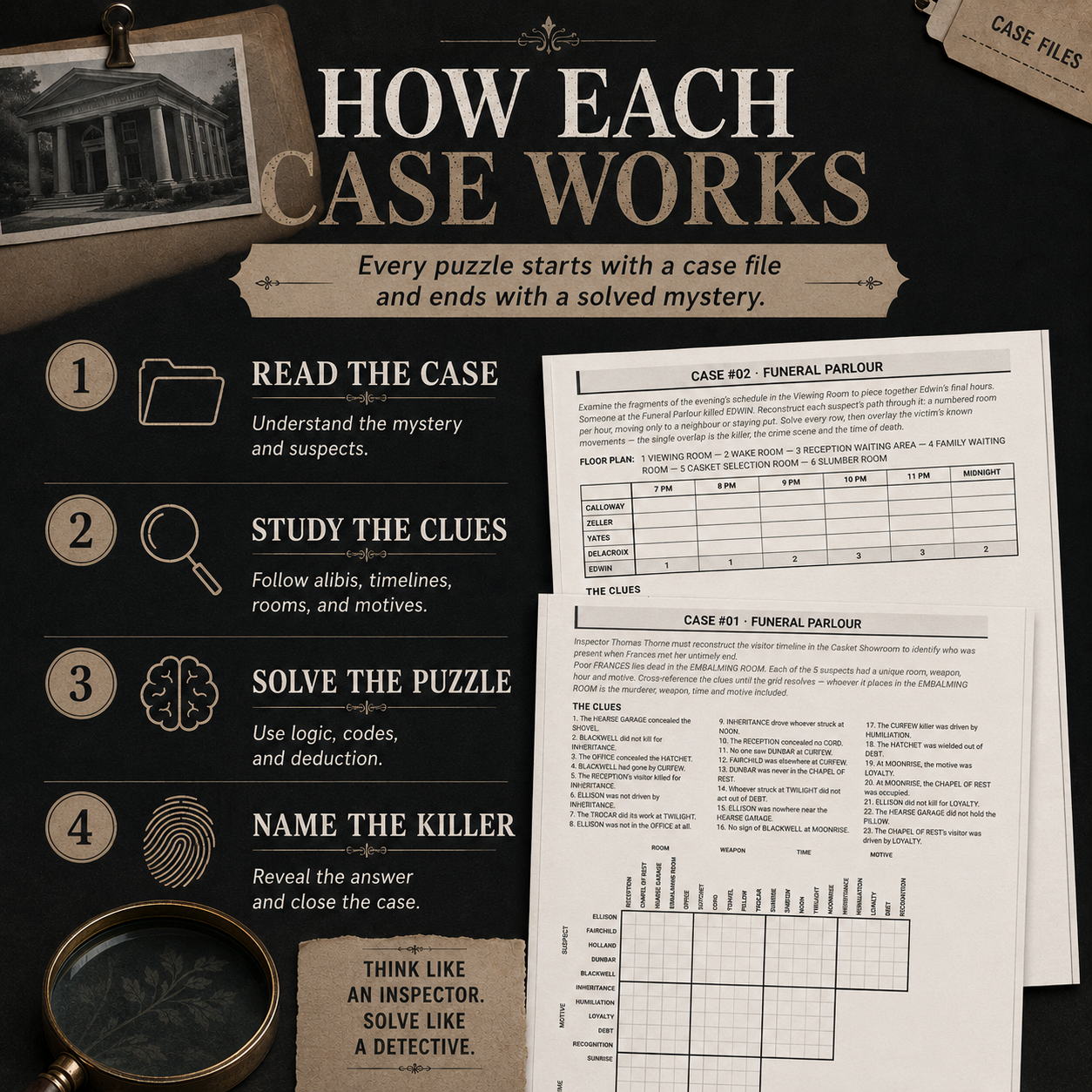 Funeral Parlor Dread: 15 Connected Murder Mystery Puzzles
