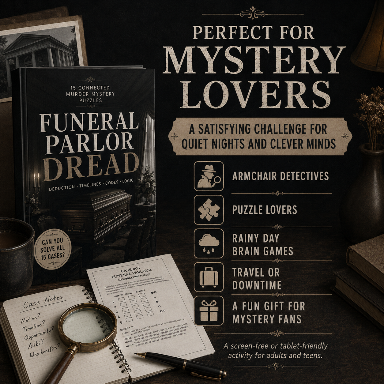 Funeral Parlor Dread: 15 Connected Murder Mystery Puzzles