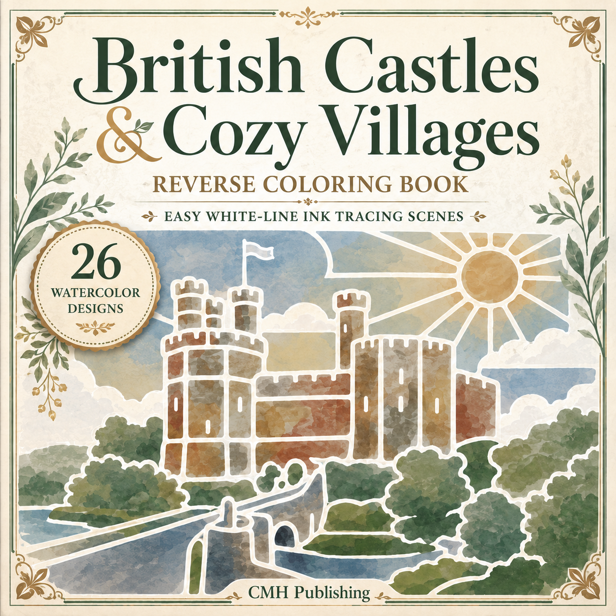 British Castles & Cozy Villages Reverse Coloring Book