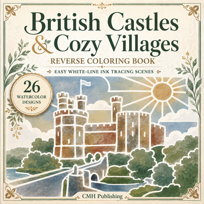 British Castles & Cozy Villages Reverse Coloring Book