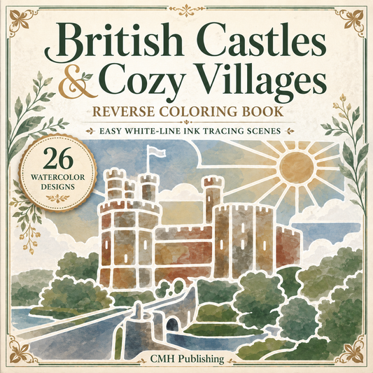 British Castles & Cozy Villages Reverse Coloring Book