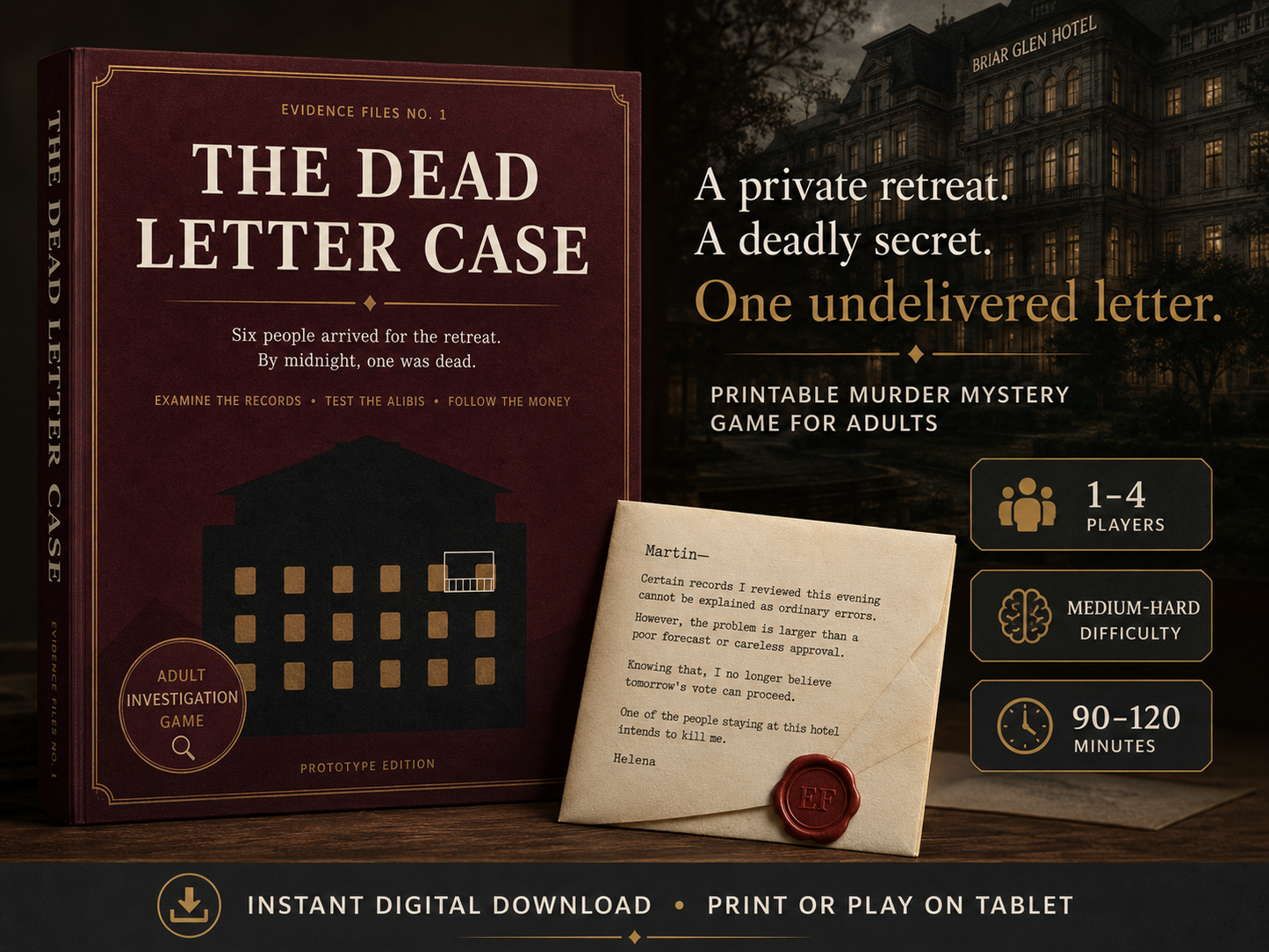 Printable Murder Mystery Game for Adults, Dead Letter Detective Case, Tablet Digital PDF