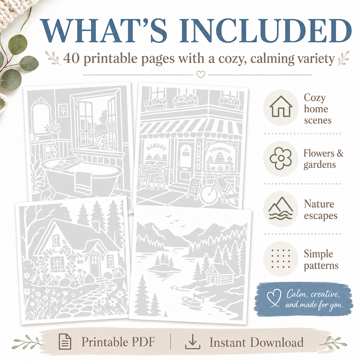 Color the Gray Printable Coloring Book, 40 Light Gray Designs to Color