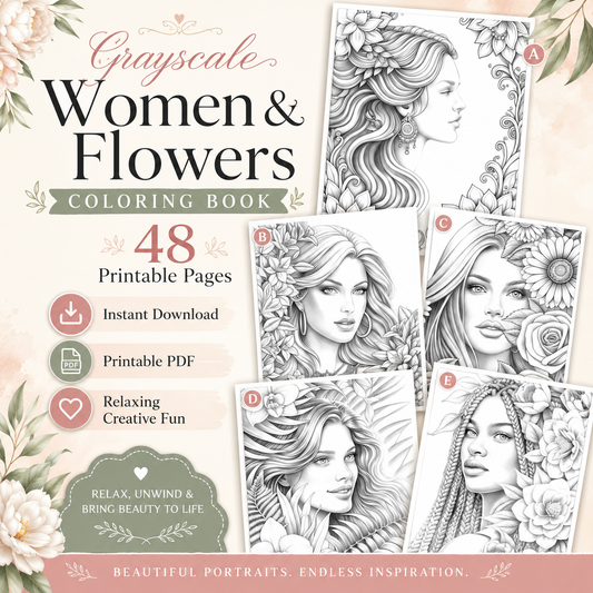 Grayscale Women Coloring Book vol 2, 48 PagesPrintable PDF Download