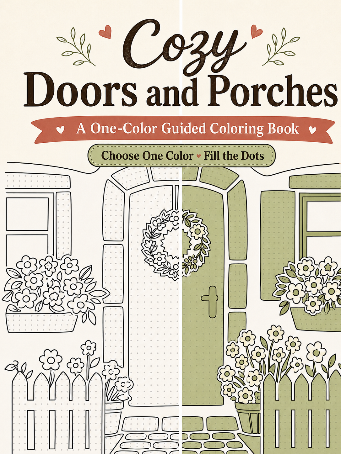 Cozy Porch and Doors, A One-Color Guided Monochrome PDF Coloring Book
