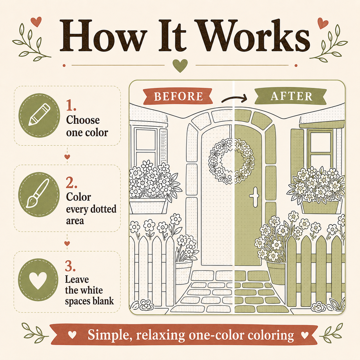 Cozy Porch and Doors, A One-Color Guided Monochrome PDF Coloring Book
