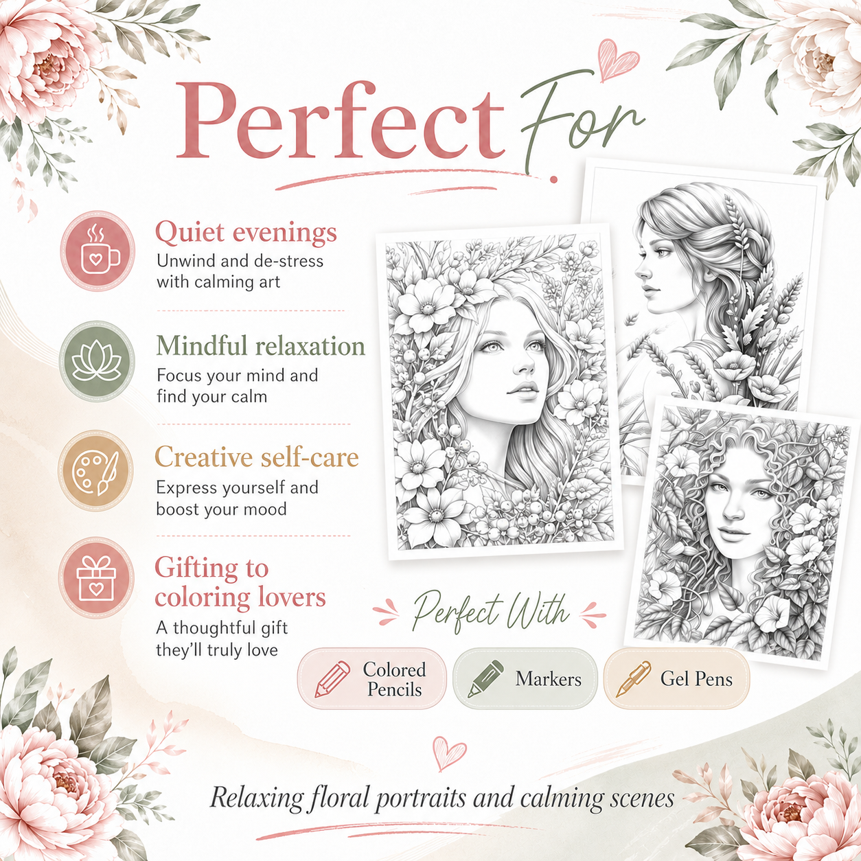 Grayscale Women Coloring Book, Printable PDF Download