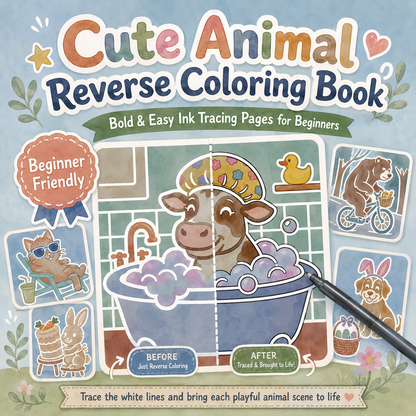 Cute Animal Reverse Coloring Book