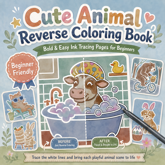 Cute Animal Reverse Coloring Book