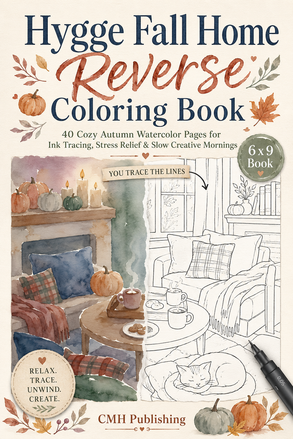 Hygge Fall Home Reverse Coloring Book