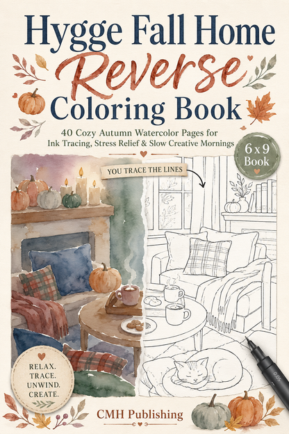 Hygge Fall Home Reverse Coloring Book