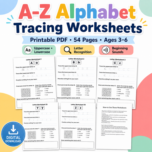 Alphabet Tracing PDF Worksheets A–Z Preschool Handwriting Practice