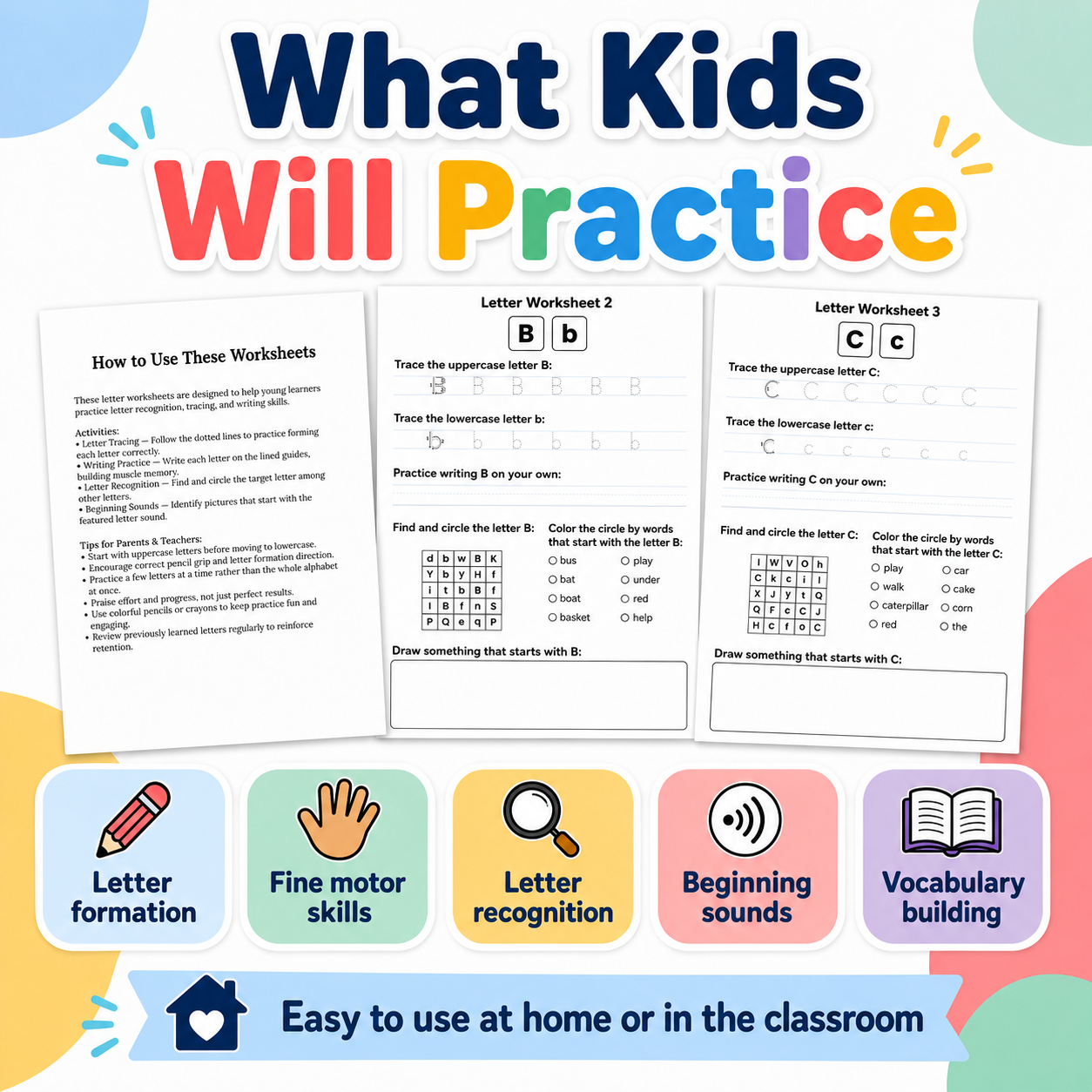Alphabet Tracing PDF Worksheets A–Z Preschool Handwriting Practice