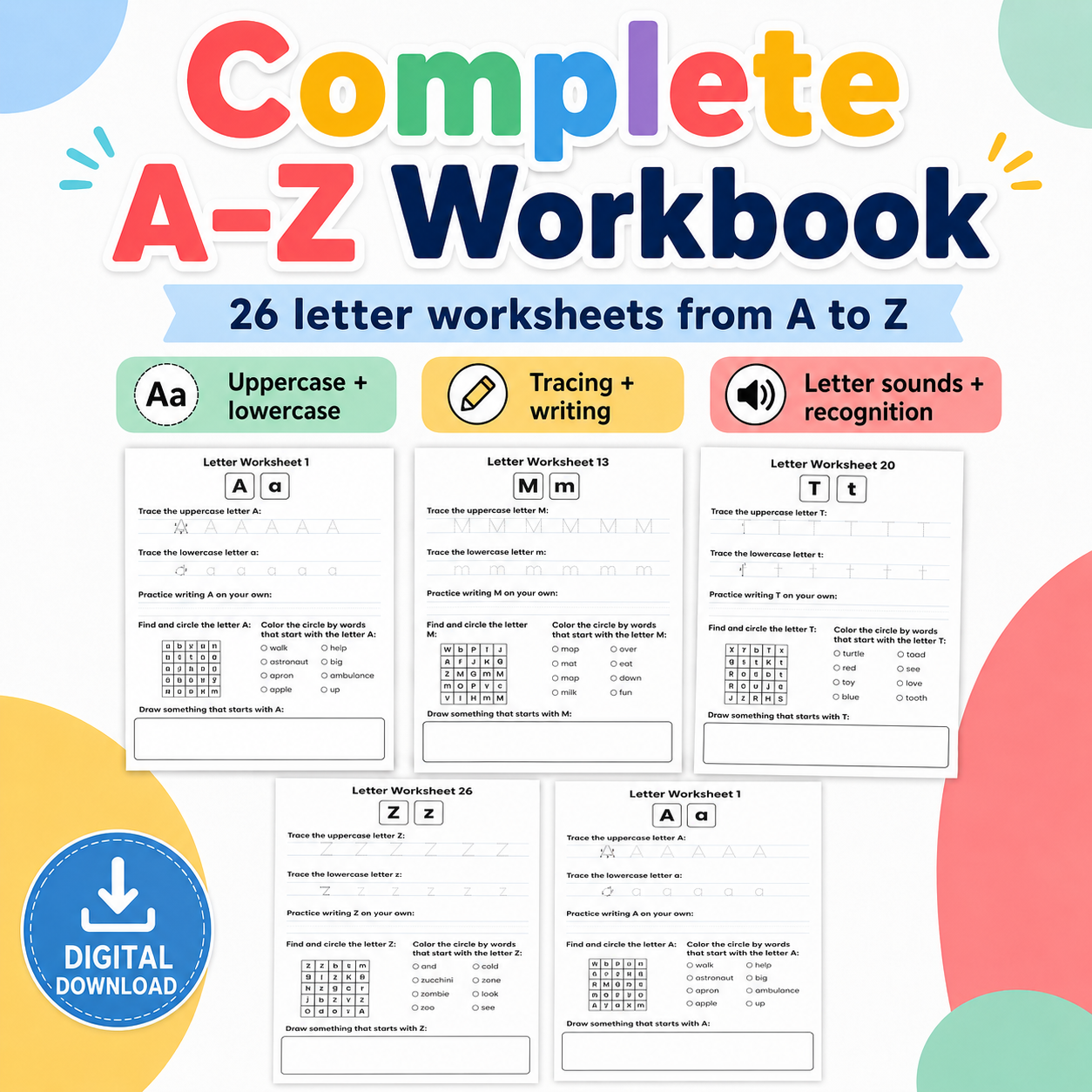 Alphabet Tracing PDF Worksheets A–Z Preschool Handwriting Practice