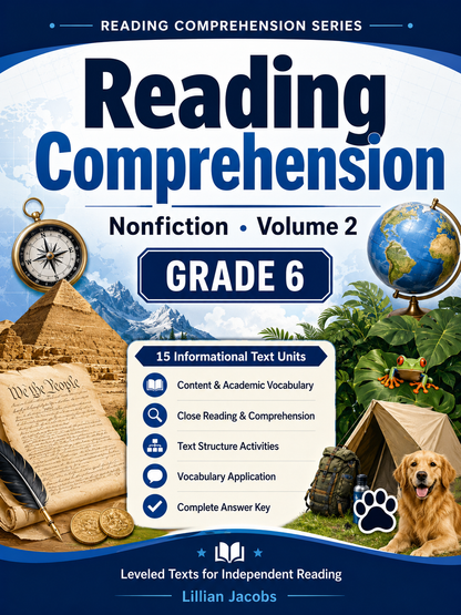 Reading Comprehension Worksheets Vol 2, 6th Grade ELA Passages