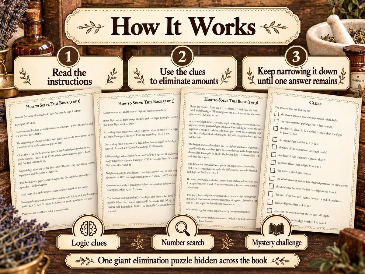Apothecary Mystery Number Search Puzzle Book for Adults | Challenging Logic Puzzles and Detective Brain Teaser