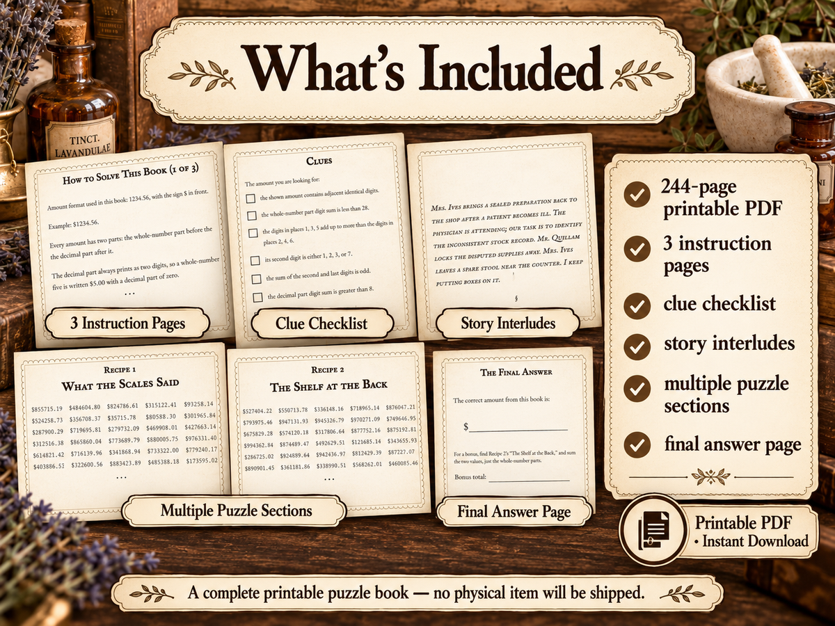 Apothecary Mystery Number Search Puzzle Book for Adults | Challenging Logic Puzzles and Detective Brain Teaser