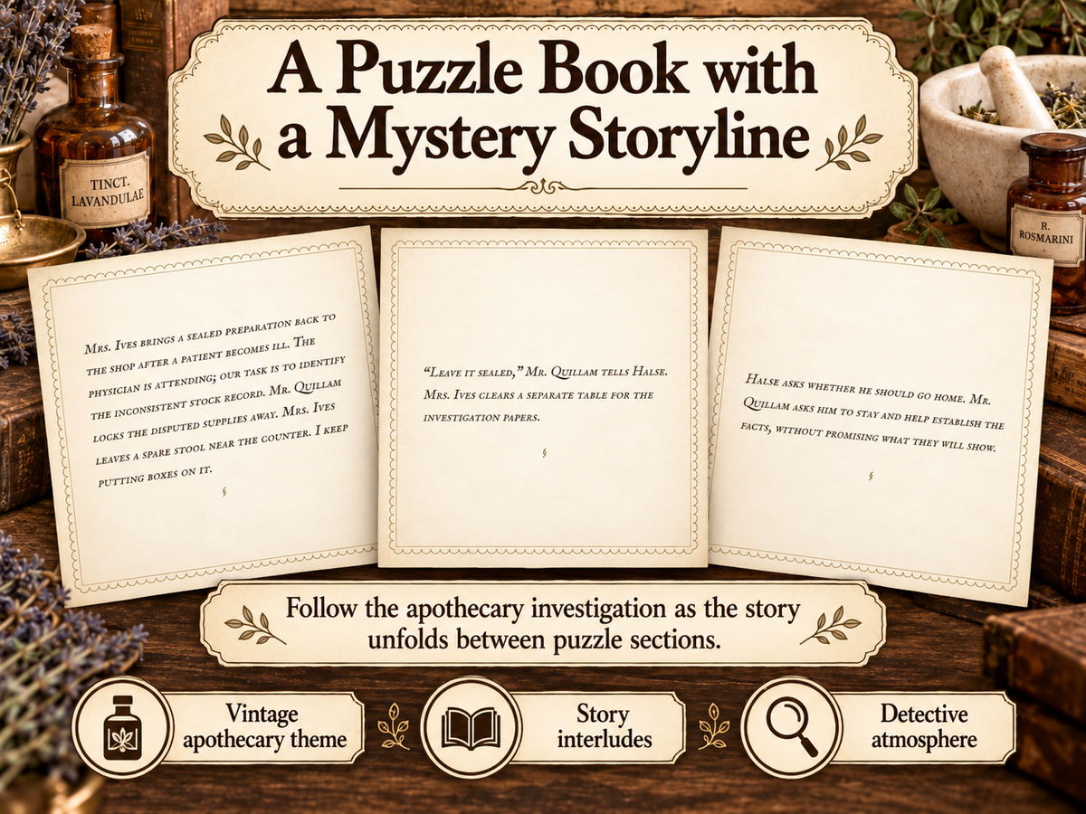 Apothecary Mystery Number Search Puzzle Book for Adults | Challenging Logic Puzzles and Detective Brain Teaser